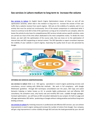 Seo services in Lahore medium to long term to  increase the volume