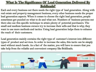 What Is The Significance Of Lead Generation Delivered By Boldleads?