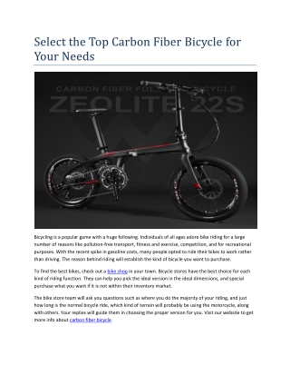 Select the Top Carbon Fiber Bicycle For Your Needs