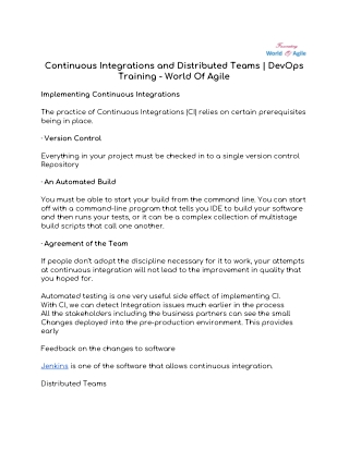Continuous Integrations and Distributed Teams | DevOps Training - World Of Agile