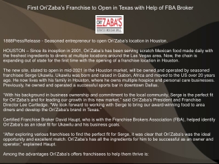 First Ori’Zaba’s Franchise to Open in Texas with Help of FBA Broker