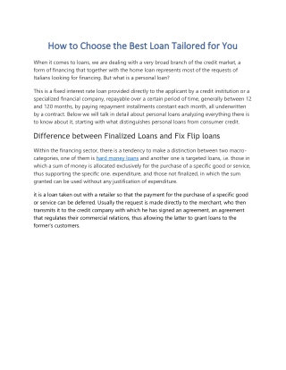 How to Choose the Best Loan Tailored for You