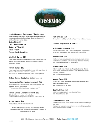 All Day Everyday Menu - Creekside