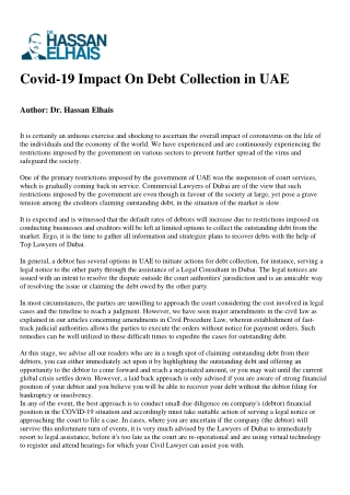 Covid-19 Impact On Debt Collection in UAE