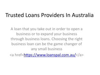 Trusted Loans Providers In Australia