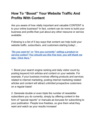 How To “Boost” Your Website Traffic And Profits With Special Content