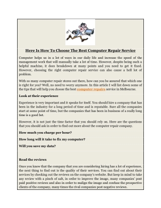 Here Is How To Choose The Best Computer Repair Service