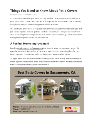 Things You Need to Know About Patio Covers