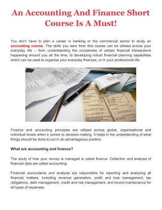 An Accounting And Finance Short Course Is A Must!