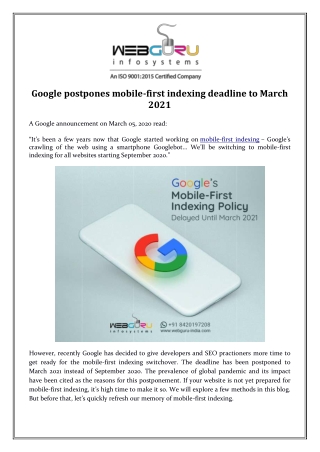 Google postpones mobile-first indexing deadline to March 2021