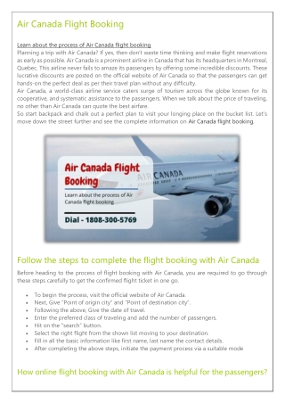 Air Canada Flight Booking Procedure