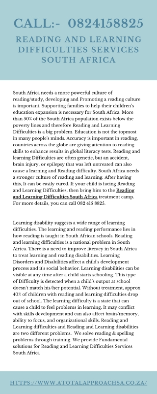 Reading and Learning Difficulties Services South Africa