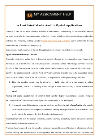 A Look Into Calculus And Its Myriad Applications
