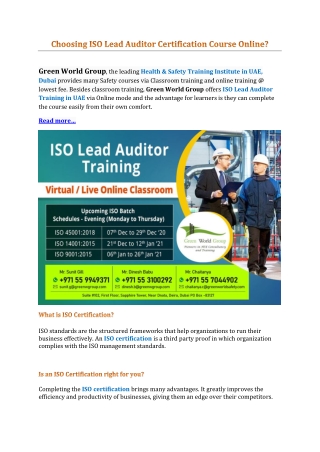 ISO Lead auditor course in UAE