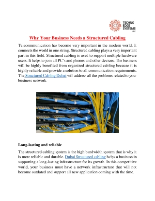 Why Your Business Needs a Structured Cabling?