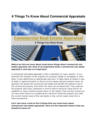 6 Things To Know About Commercial Appraisals