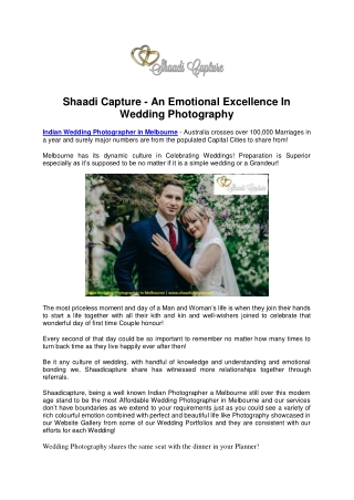 Shaadi Capture - An Emotional Excellence In Wedding Photography