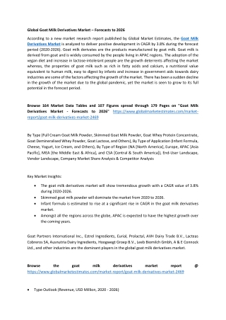 Goat Milk Derivatives Market Size, Trends & Analysis - Forecasts to 2026