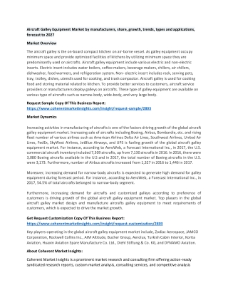 Aircraft Galley Equipment Market by manufacturers, share, growth, trends, types and applications, forecast to 2027