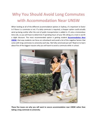 Why You Should Avoid Long Commutes with Accommodation Near UNSW