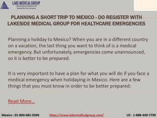 Planning a Short Trip to Mexico - Do register with Lakeside Medical Group for Healthcare Emergencies