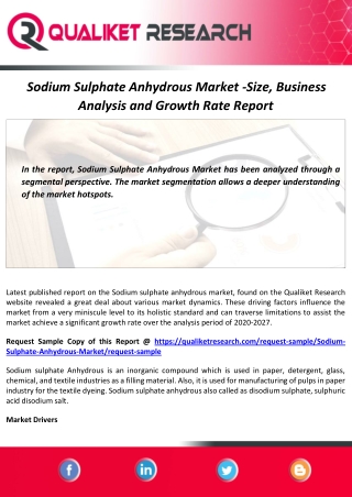 Sodium Sulphate Anhydrous Market Size, Growth, and Forecast Report to 2027