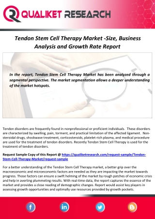 Tendon Stem Cell Therapy Market Size, Growth, Demand and Forecast Report by 2027