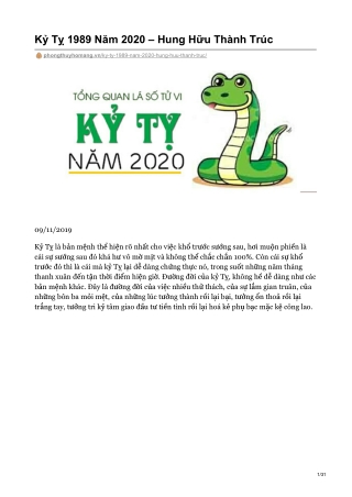 Kỷ Tỵ 1989 Năm 2020 – Hung Hữu Thành Trúc
