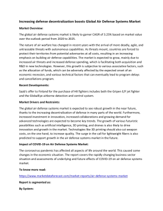 Air Defense Systems Market Size and Growth Analysis Report 2020