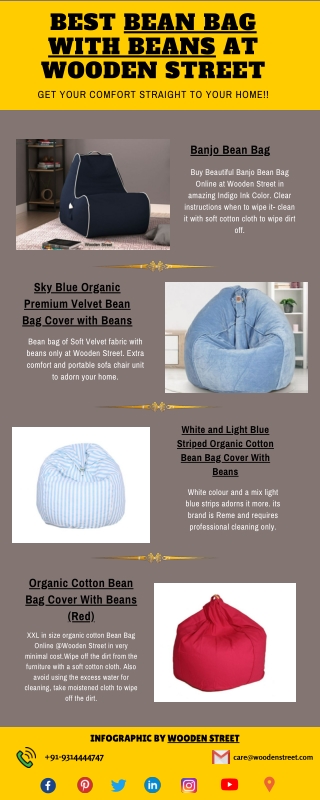 Choose Bean Bag Chair with Beans from wide range at Wooden Street