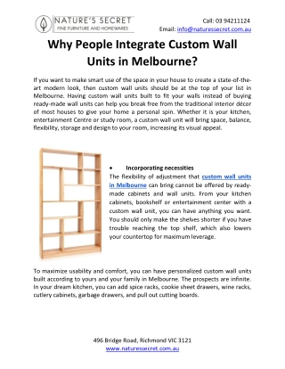 Why People Integrate Custom Wall Units in Melbourne?