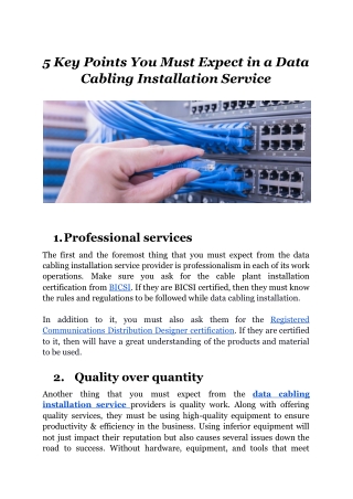 5 key points you must expect in a Data Cabling Installation Service