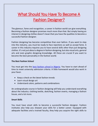 What Should You Have To Become A Fashion Designer?