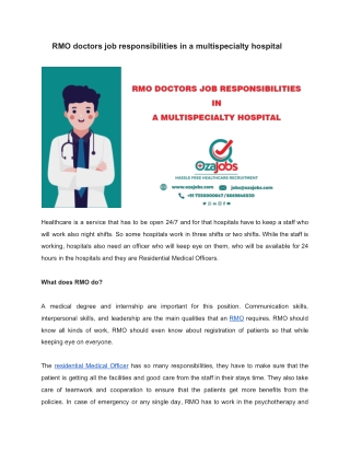 RMO doctors job responsibilities in a multispecialty hospital