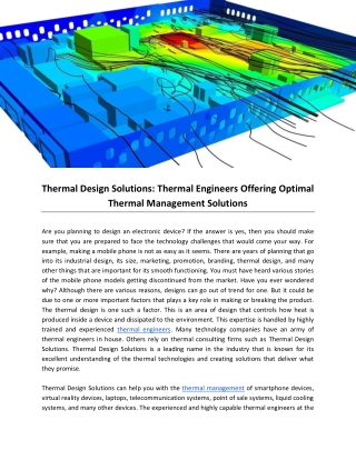 Thermal Design Solutions: Thermal Engineers Offering Optimal Thermal Management Solutions