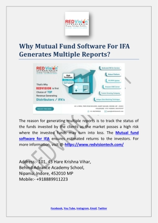 Why Mutual Fund Software For IFA Generates Multiple Reports?