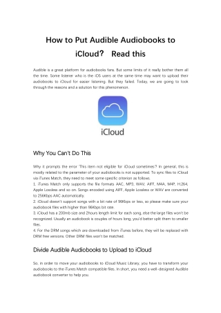 How to Put Audible Audiobooks to iCloud？ Check this Now