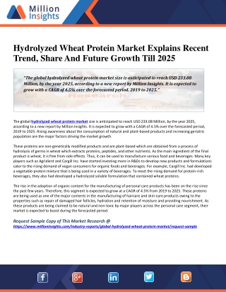 Hydrolyzed Wheat Protein Market Explains Recent Trend, Share And Future Growth Till 2025