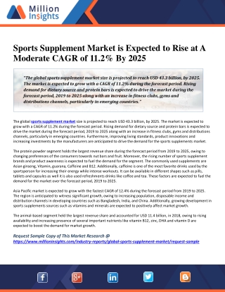 Sports Supplement Market is Expected to Rise at A Moderate CAGR of 11.2% By 2025