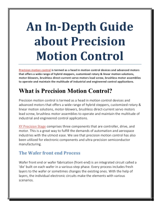 An in-depth guide about Precision Motion Control