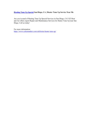 Heating Tune Up Special San Diego, CA | Heater Tune Up Service Near Me
