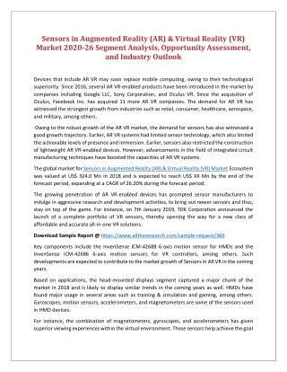 Sensors in Augmented Reality (AR) & Virtual Reality (VR) Market 2020-26 Segment Analysis