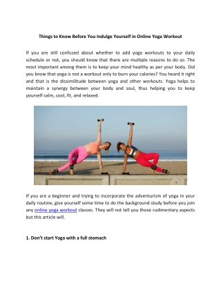 Things to Know Before You Indulge Yourself in Online Yoga Workout
