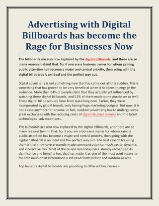 Advertising with Digital Billboards has Become the Rage for Businesses Now