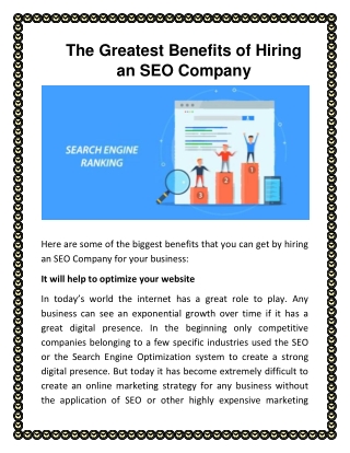 The Greatest Benefits of Hiring an SEO Company