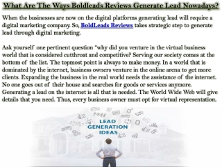 What Are The Ways Boldleads Reviews Generate Lead Nowadays?