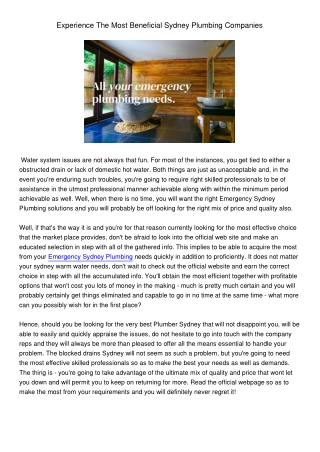 ChooseTheVeryBestSydneyPlumbingServices
