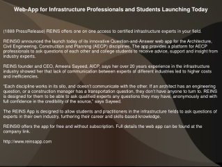 Web-App for Infrastructure Professionals and Students Launching Today