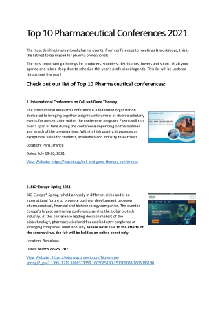 Top 10 Pharmaceutical Conferences 2021