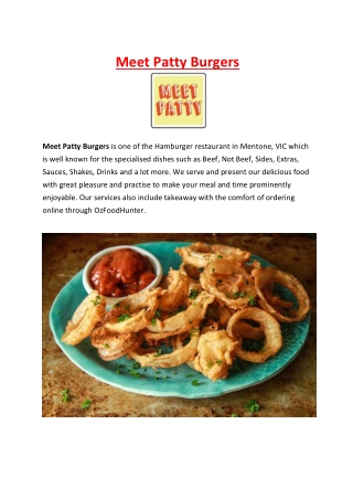 Meet Patty Burgers Restaurant – 5% Off – Mentone Takeaway, VIC